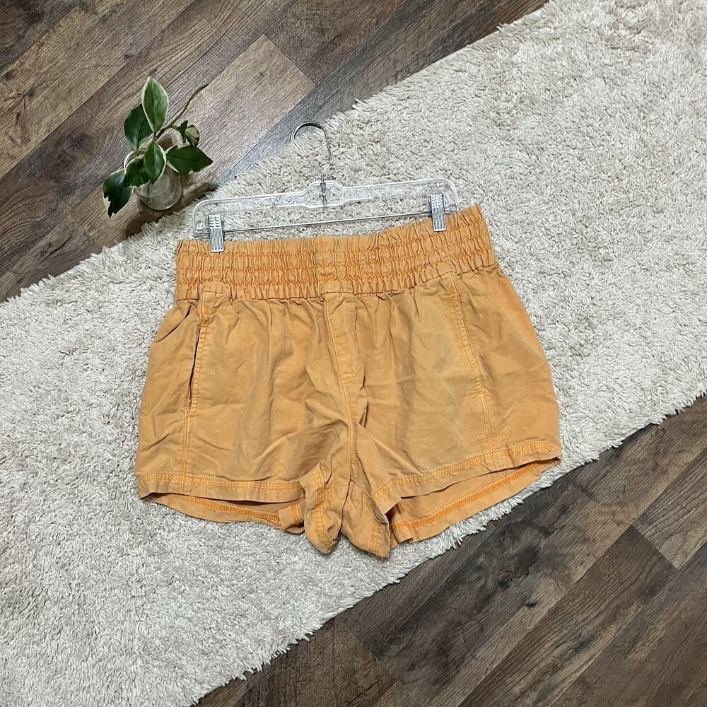 Aerie Size Large Orange Smocked High-Rise Lyocell Cotton Babewatch Shorts